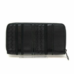 Bottega Veneta intrecciato wallet black leather zipper round